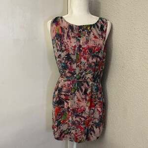 BB Dakota Abstract Watercolor Sheath Cocktail Dress 6 Multicolor Retrogirl Glam